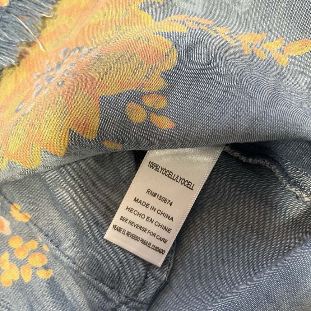 Blue Chambray Floral Dress Womens Small Cottagecore Boho Coastal Resort Lyocell - Picture 7 of 9